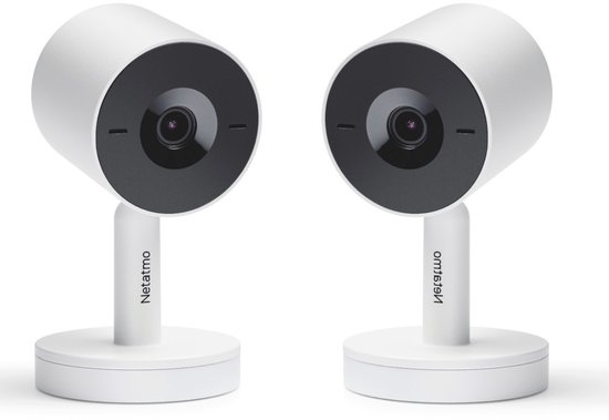 Netatmo Slimme Beveiligingscamera Binnen - Bewakingscamera 2K - Gezichtsherkenning - Bewegingsdetectie - Nachtzicht - Werkt met Google Home & Apple HomeKit - Geen Abonnement - Wit - 2 Pack