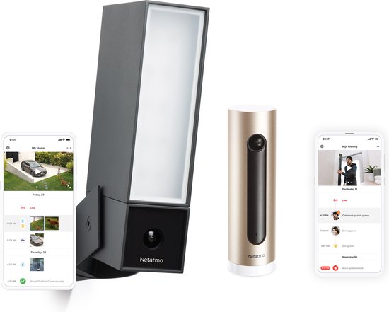 Netatmo Slimme Beveiligingscamera Set – Buitencamera + Binnencamera – WiFi Camerabewaking Binnen & Buiten – Zonder Abonnement van Merkloos