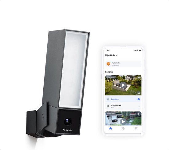 Netatmo Slimme Bewakingscamera - Bewakingscamera voor Buiten - Camerabewaking - met Bewegingsdetectie, Nachtzicht en Ingebouwde Verlichting - Zwart - 1 Stuk