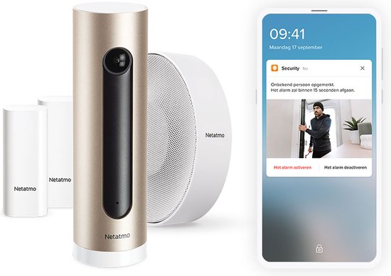 Netatmo Slimme Binnencamera Bundle - 1x Binnencamera, 1x Alarm en 2x Sensoren - Bewegingsdetectie - Nachtzicht - Werkt met Google Home en Apple HomeKit