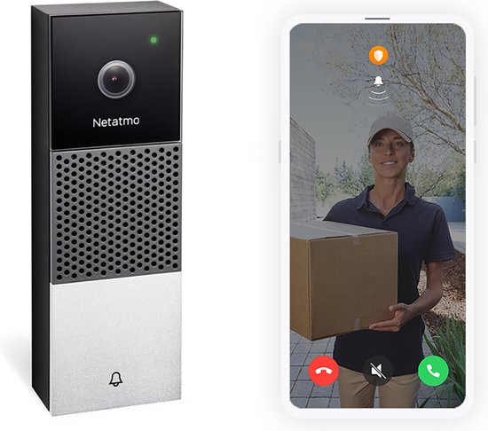 Netatmo Slimme Video Deurbel met Camera - Draadloze Deurbel - 1080p Beeld, Nachtzicht & Weerbestendig - Zonder Abbonement