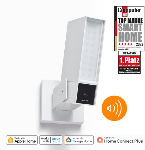 Netatmo Smarte Überwachungskamera für den Außenbereich mit 105 dB Sirene, WLAN, integrierter Beleuchtung, Bewegungserkennung, Nachtsicht, ohne Abonnement, weiß, NOC-S-W-DE van Merkloos