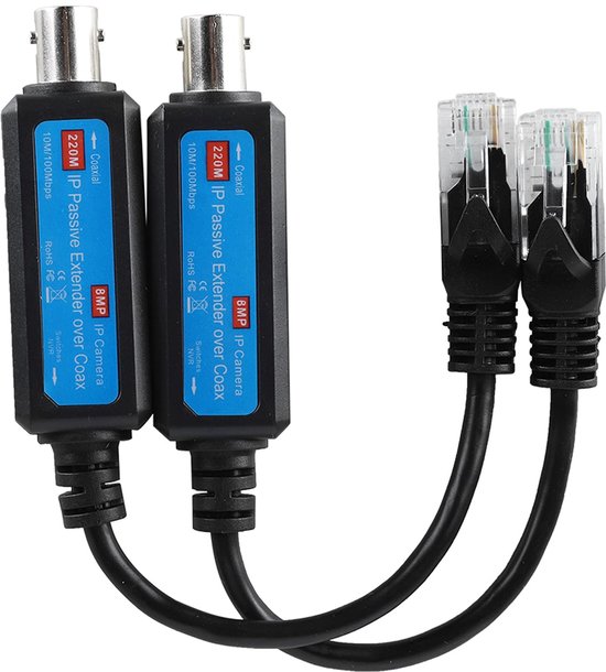 Netwerkcoaxiale zender, 1 paar 220M 10/100Mbps 1CH passieve IP-ontvanger via coax, snel en eenvoudig te installeren netwerkcoaxiale zender/ontvanger, voor IP NVR-camera van Aixun