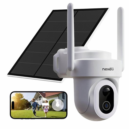 Nexeli NX-P10S Outdoor Beveiligingscamera 3MP met Zonnepaneel - Accu - 64GB microSD-kaart - Floodlight - WiFi - PIR Bewegingsdetectie - Tweeweg Audio
