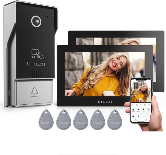 Niamora Video-intercom - Deurbel met camera - Slimme deurintercom - Smart video-intercom - 7 inch - draadloze WIFI-monitor.
