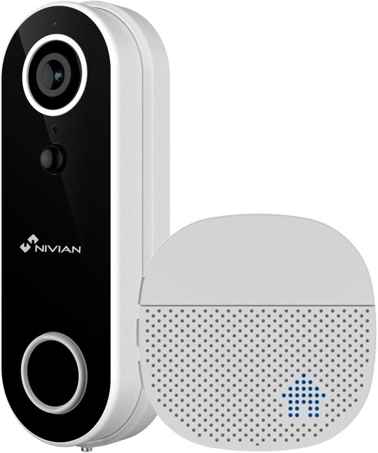 Nivian IPC-DB1 draadloze 2MP Full HD smart Wi-Fi deurbel voor buiten met accu, IR nachtzicht, PIR, microSD en 2-weg audio en gratis Tuya applicatie van Nivian
