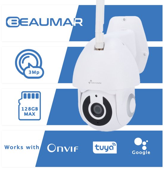 Nivian NVS-IPC-0S2 Full HD 3MP wit WiFi PT camera | Buiten | IR nachtzicht | microSD | Tuya app