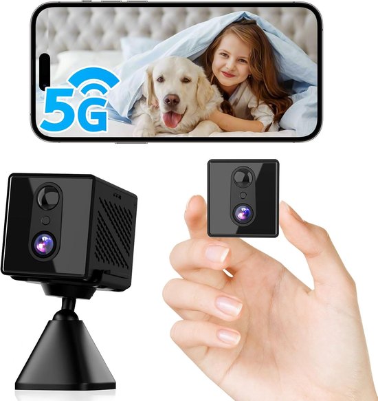 Nördic 4K Ultra HD Mini Beveiligingscamera – 5GHz WiFi – PIR Bewegingsdetectie & Nachtzicht tot 10m – Lange Batterijduur tot 60 Dagen – Draadloze IP-Camera met App