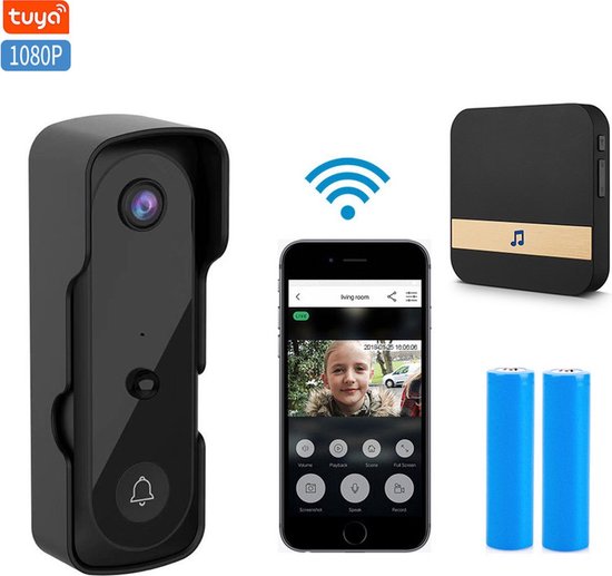 NP-products HD Video Deurbel - Model T30 inclusief 64gb sd kaartje - Camera Deurbel - HD Video Deurbel - Zwart - Video Deurbel met Camera en WiFi - Smal type Video Deurbel - 1080p Deurbel Draadloos - Video - Draadloos - Deurbel Draadloos van NP Products