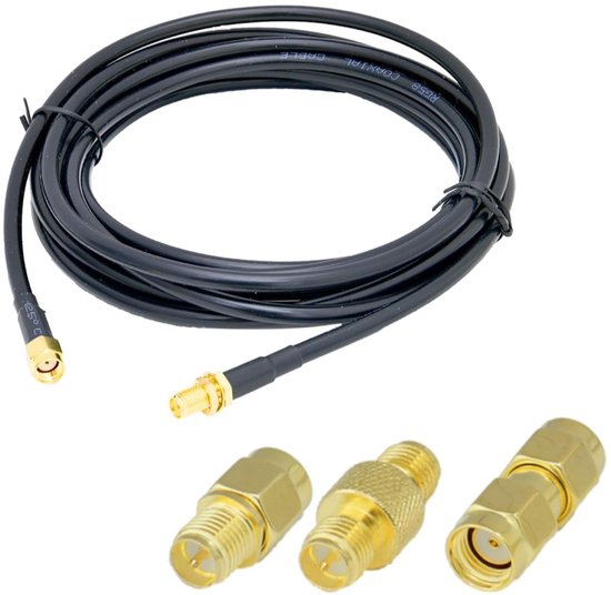 NTHProducts - Coaxial Kabel - Wifi Antenne Verlengkabel - 3 Meter - Laagverlies - RP-SMA Adapter Kit - Geschikt voor Router en IP Camera