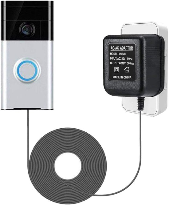 OIMG Video deurbel adapter - 5 M kabel - 230v-18v - AC230V, 50Hz , 500mA - Doorbel power adapter - Voeding deurbel - Stroom adapter deurbel - Universeel transformator - transformator voor deurbel
