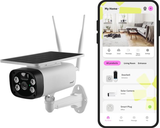 omajin Solar Camera - Beveiligingscamera - HD - Outdoor camera - Bewakingscamera voor buiten - Batterij - Nachtzicht - Bewegingsdetectie - incl. 32GB SD-Kaart -Wit van Merkloos