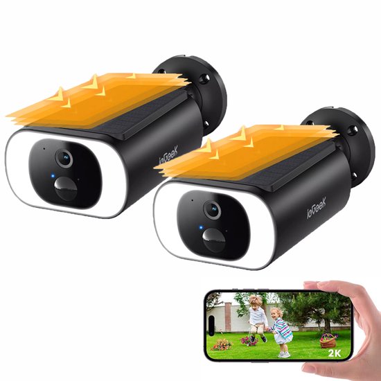 oor Buiten - Buiten Camera met Zonnepaneel - Bewakingscamera voor Buiten - Beveiligingscamera Buiten - 2K Ultra HD - Met Wifi en App - 2 Stuks