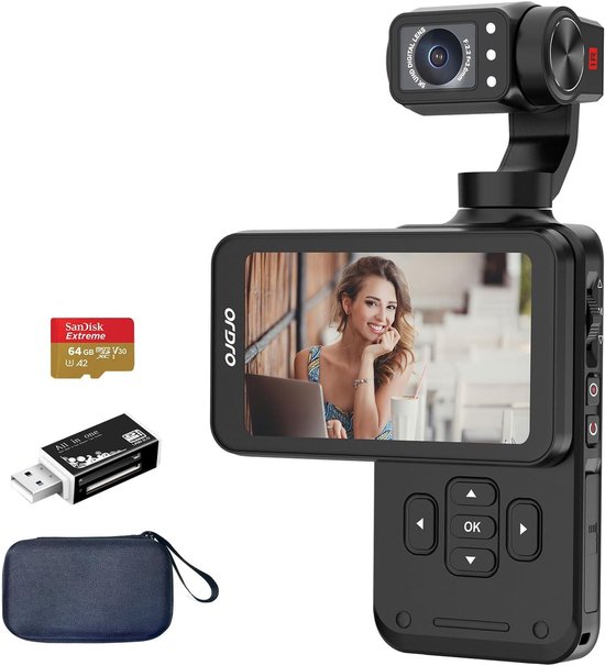 ORDRO M5 Video Camera, 3-Axis Stabilisation, 5K Vogging Camera with 3.5 Inch Flip Screen, 120° Field of View, Face Tracking, Time Lapse, Slow Motion, IR Night Vision, Video Camera for Travel, Outdoor van Merkloos