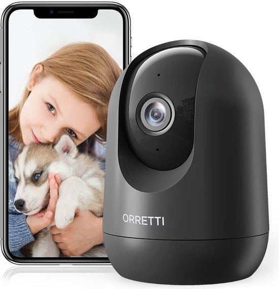 Orretti X21 - 3MP WiFi Camera, Installatiegemak met Dualband 2.4Ghz en 5Ghz Ondersteuning - Binnencamera, Huisdiercamera, Bewakingscamera, Babyfoon, Beveiligingscamera met Bewegingsdetectie - Zwart van Orretti