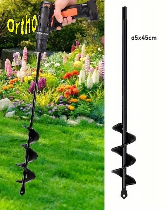 Ortho® - Grondboor voor boormachine - ø5x45 cm - Bollenboor - Zwart - Eenvoudig in gebruik - Compacte handgrondboor Klein van Ortho®
