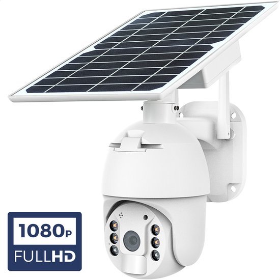 Outdoor Dome - Draadloze beveiligingscamera voor buiten op zonne-energie - incl. zonnepaneel - Solar Powered Smart Alarm PTZ Security Camera - Wit - Wifi van Technyx