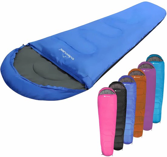 Oventure SleepPlus slaapzak | 230 x 80 cm | Mummy slaapzak | 3-seizoenen | Comfortabel tot 6 °C | Voor kamperen, backpacken en festivals | Lichtgewicht en compact | Slaapzak met capuchon | Inclusief draagtas | Blauw van Oventure