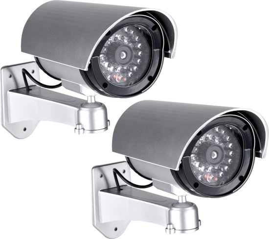 Pakket van 2x stuks dummy beveiligingscameras met LED 11 x 8 x 17 cm - Inbraakbeveiliging - voor binnen en buiten van GRÜNDIG