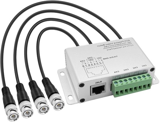 Passieve Balun Converter - Video Transmiter Gebalanceerde Signaaloverdracht - CCTV Camera Beveiliging - 4-Kanaals Signaaloverdracht - 330 meter - Zilver van Merkloos