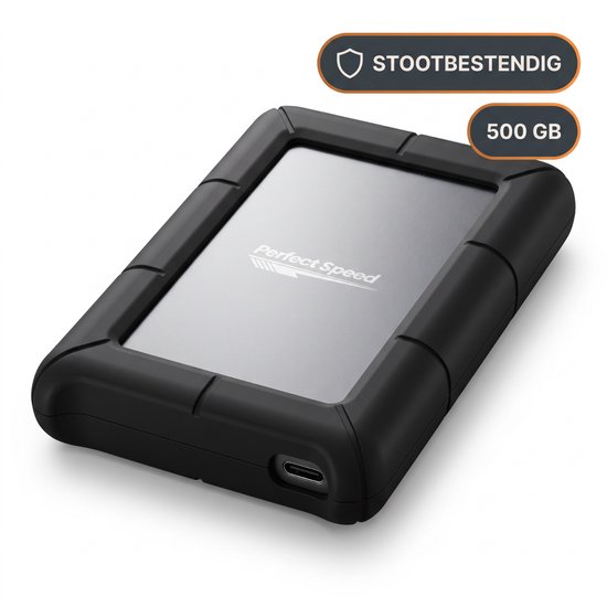 Perfect Speed Externe Harde Schijf 500GB - Externe HDD - USB 3.2 - 1600 Mbps (200 MBs) - USB-C - Schokbestendig - 5 Jaar Garantie
