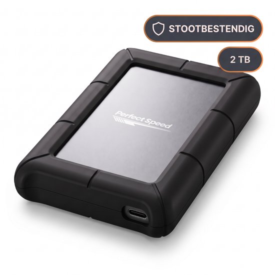 Perfect Speed Externe HDD 2TB - USB 3.2 - 1600 Mbps (200 MBps) - Schokbestendig - USB C
