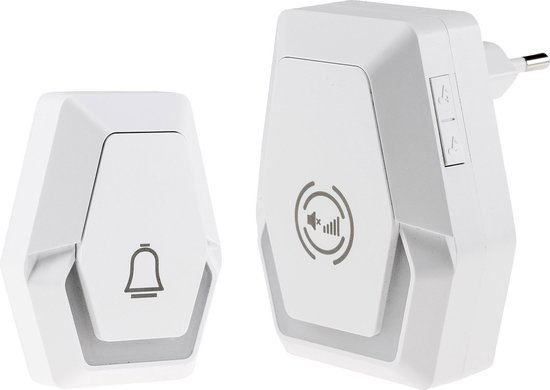 Pilota Porta draadloze deurbel 400 meter bereik met 1 ontvanger + flitslicht - 100 decibel - 39 melodieën - IP44 - wit draadloos - voor stopcontact - elektrische deurbel