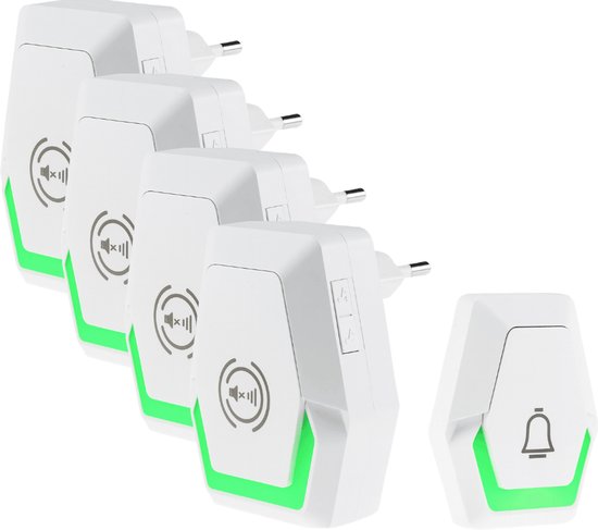 Pilota Porta draadloze deurbelset 400 m bereik met 4 plug-in ontvangers + flitslicht