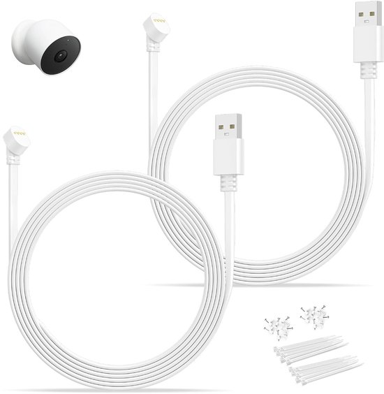 Platte Stroomkabel voor Google Nest Cam 2e Gen. 2-Pack 3M/10FT,Wit