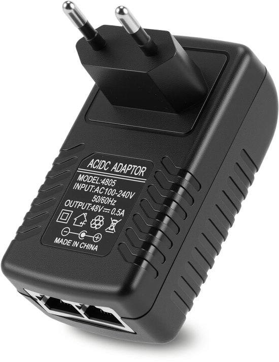 POE-injector 48V 0,5A passieve POE-voeding Injector Ethernet-adapter met stopcontact Geschikt voor IP VoIP-telefoons, camera's, AP's en meer (EU) van Merkloos