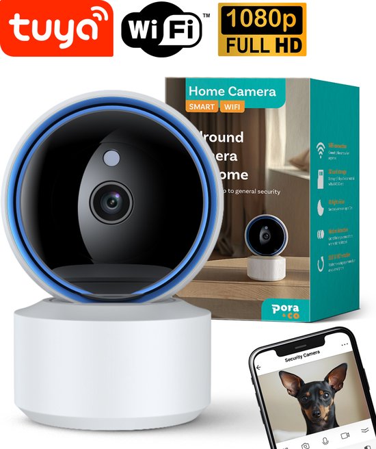 Pora&Co - Beveiligingscamera - Tuya app - Beveiligingscamera voor binnen - Pan-Tilt-Zoom - 1080p Full HD Beeldresolutie - Privacy Modus - Wi-Fi van Merkloos
