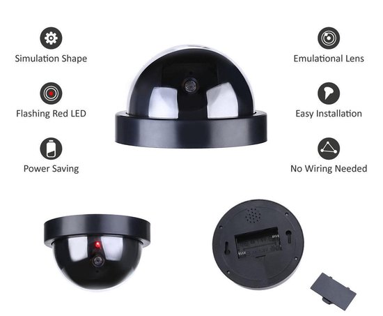 Premium 2x Dummy LED Beveiligingscamera Set met Bewegingssensoren - 12x8cm - Zwart - 2 Stuks - Draadloze Nepcamera Met Rode Led op Batterijen - Knipperende Camera Beveiliging Voor Binnen en Buiten - Buitencamera - CCTV Dome Bewakingscamera van XemQ.