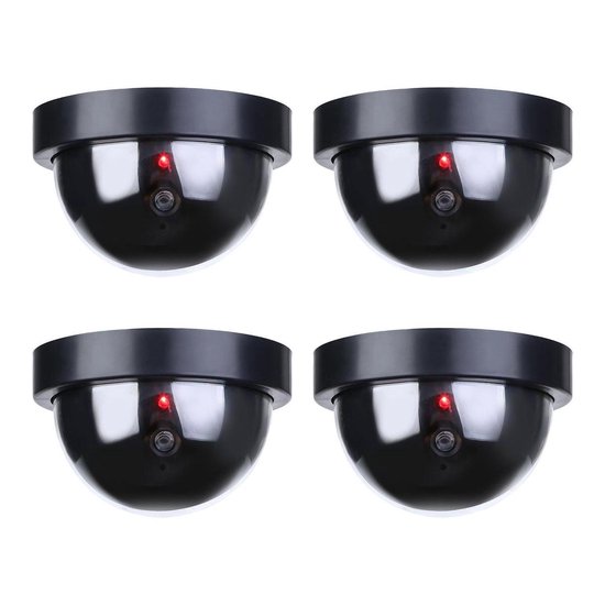 Premium 4x Dummy LED Beveiligingscamera Set met Bewegingssensoren – 12x8cm – Zwart – 4 Stuks | Draadloze Nepcamera Met Rode Led op Batterijen | Knipperende Camera Beveiliging Voor Binnen en Buiten | Buitencamera | CCTV Dome Bewakingscamera van Benice