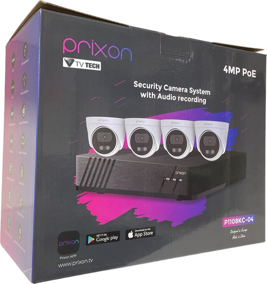 Prixon WiFiCam 4FHD draadloze beveiligingscamera set – 1080p – IP66 van Merkloos