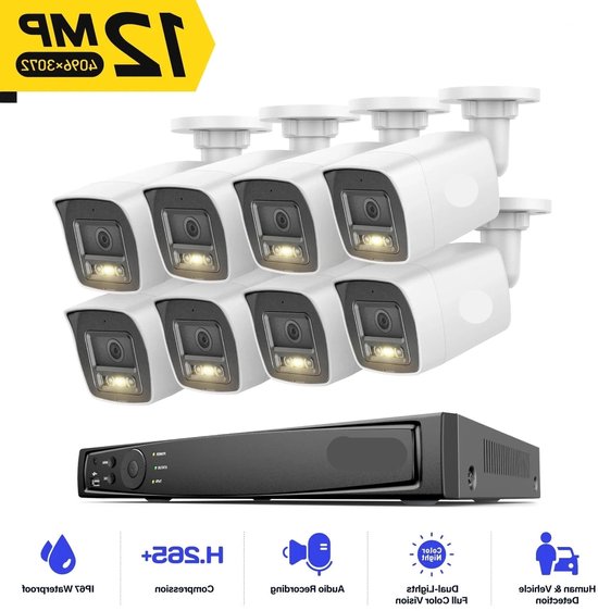 Professioneel 12MP UHD PoE IP Camera Beveiligingssysteem – Surveillance Camera – Beveiligingscamera – Nachtzicht Camera – AI Bewegingsdetectie – 12 Megapixel Resolutie – PoE Installatie