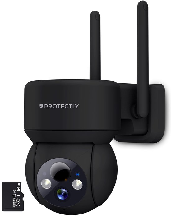 Protectly® Beveiligingscamera Draadloos Buiten – 2K Ultra HD - Camerabewaking - Bewakingscamera Voor Buiten - Buitencamera - Buiten Camera Met Nachtzicht - Oplaadbaar - Met WiFi en APP - Incl. 64GB SD van Protectly