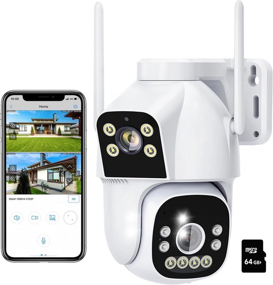 PTZ Buitenbewakingscamera met Dubbele Lens, 360 Graden Draaibaar en Kleuren Nachtzicht van Merkloos