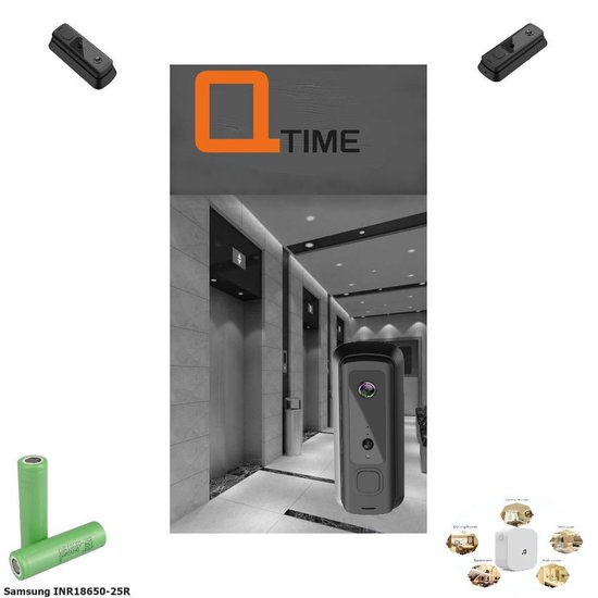 Q-time -  1 HD720P - Draadloze slimme deurbel – Slank ontwerp – Snelle response – lager stroomverbruik – Hoge resolutie – inclusief 2 Accu’s – inclusief Gong - dit is geen Eken deurbel - dit is geen Ring deurbel van Q-time®
