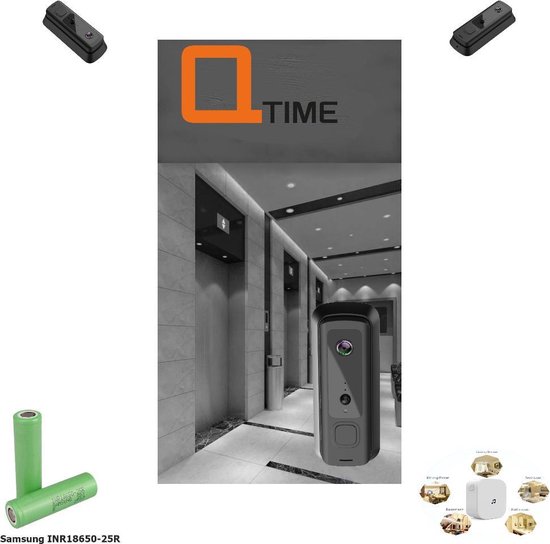 Q-time - 2 Ultra HD1080P - Draadloze slimme deurbel – Slank ontwerp – Snelle response – lager stroomverbruik – Hoge resolutie – inclusief 2 Accu’s – inclusief Gong - dit is geen Eken deurbel - dit is geen Ring deurbel van Q-time®