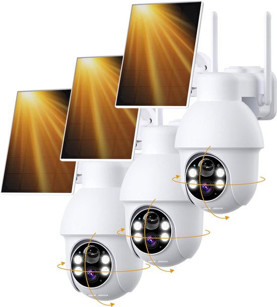 Q4 Pro Camerabewaking - Buiten Camerametnachtzicht – 5MP Ultra HD - Bewakingscamera Voor Buiten - Videocamera - Buiten Camera Met Nachtzicht - Oplaadbaar - Met WiFi en APP - 3 stuks van Merkloos