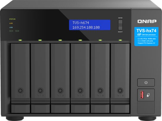 QNAP TVS-h674 NAS Tower Intel® Core™ i3 i3-12100 16 GB DDR4 0 TB QuTS hero Zwart van Merkloos