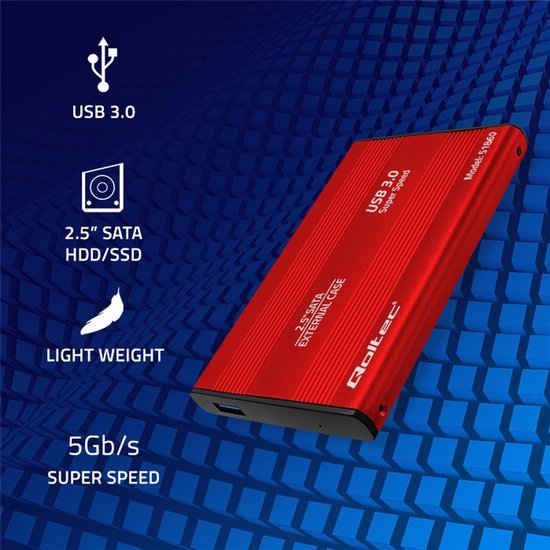 Qoltec Externe Harde Schijf Behuizing HDD/SSD 2.5'' SATA3 | USB 3.0 | Rood. van Merkloos