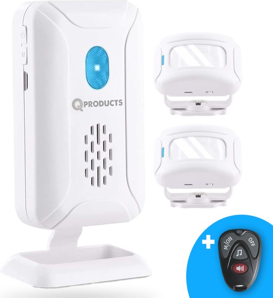 Qproducts Draadloze Entreemelder Inclusief 2 Beweging Sensoren - Draadloos Winkelbel met Bewegingdetector - Doorgangsmelder - Toegangsmelder - Winkel Deurbel