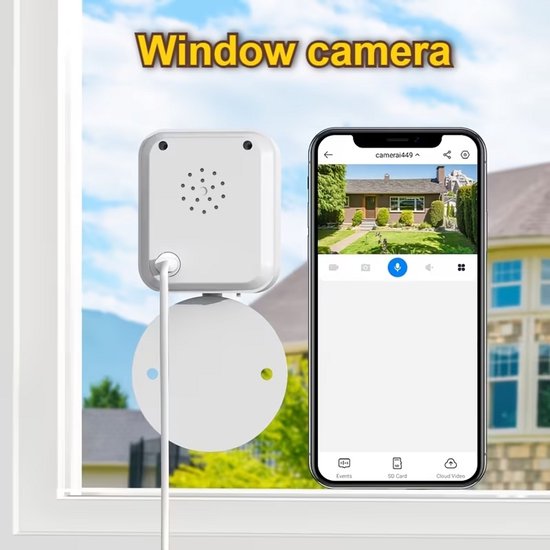 Raam Beveiligingscamera – Nachtzicht, Bewegings‑ & Geluidsdetectie + Tweeweg‑Audio van Merkloos