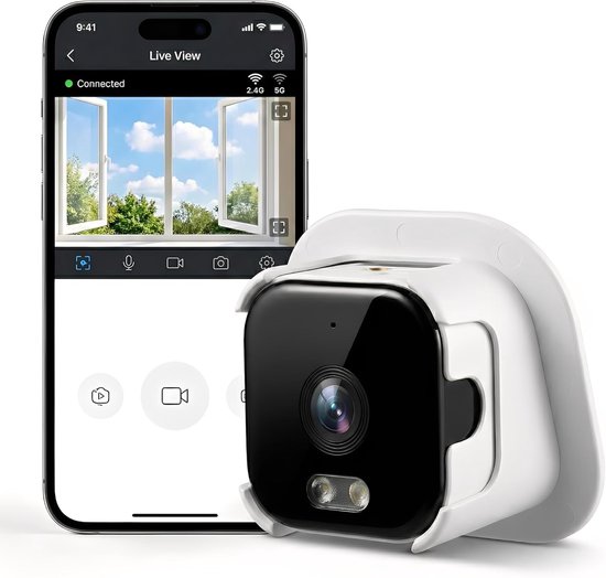 Raamcamera 2K met AI Anti-Reflectie – Beveiligingscamera voor Binnen – Dual-Band WiFi, Bewegingsdetectie & Nachtzicht
