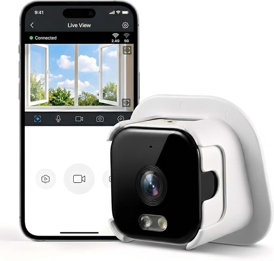 Raamcamera, 2K Raambeveiligingscamera voor Binnen met AI Anti-glare 2,4 GHz 5 GHz Dual-band WiFi, voor Thuis Naar Buiten Kijken Door Glas