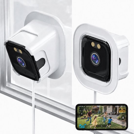 Raamcamera 2K voor Binnen aan het Raam - Camera voor op Raam - Beveiligingscamera met 2.4GHz en 5GHz WiFi Nachtzicht en Bewegingsdetectie - Tweeweg Audio