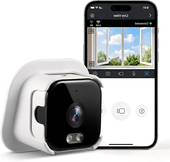 Raamcamera Beveiliging - Binnen naar Buiten - Huis Bewaken - AI Anti-glare Technologie - 2K Resolutie - Wit
