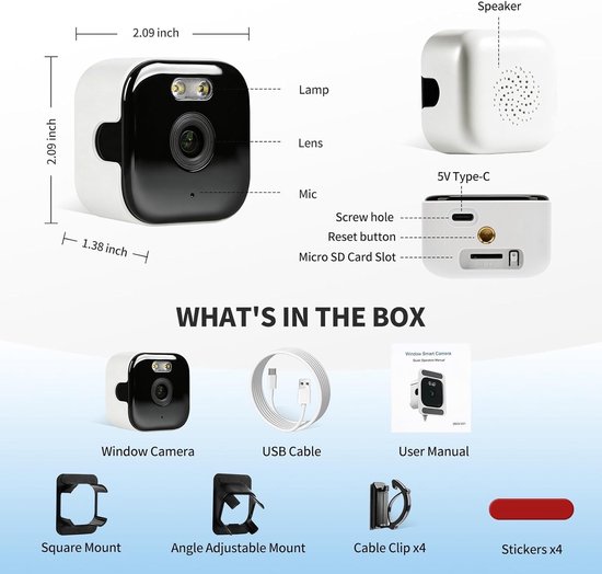 Raamcamera voor Beveiliging - Wit - 3MP - 2.4G & 5GHz Bewakingscamera met Verstelbare Montage - Voor Thuisgebruik