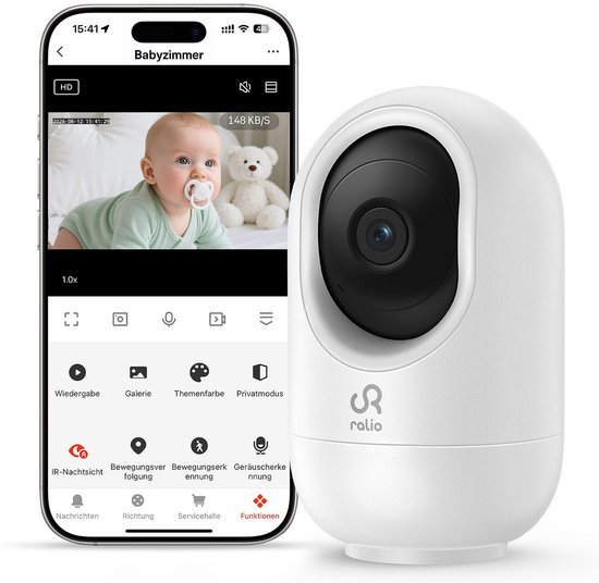 Ralio Babyfoon Camera 2K/3MP - Video Babyfoon met App-bediening - Nachtzicht, Bewegingsdetectie - Tweewegs-audio met spraakfunctie - Veilige Cloudopslag & SD-kaartondersteuning tot 256GB - Beveiligingscamera Binnen voor Baby, Gezin & Huisdier